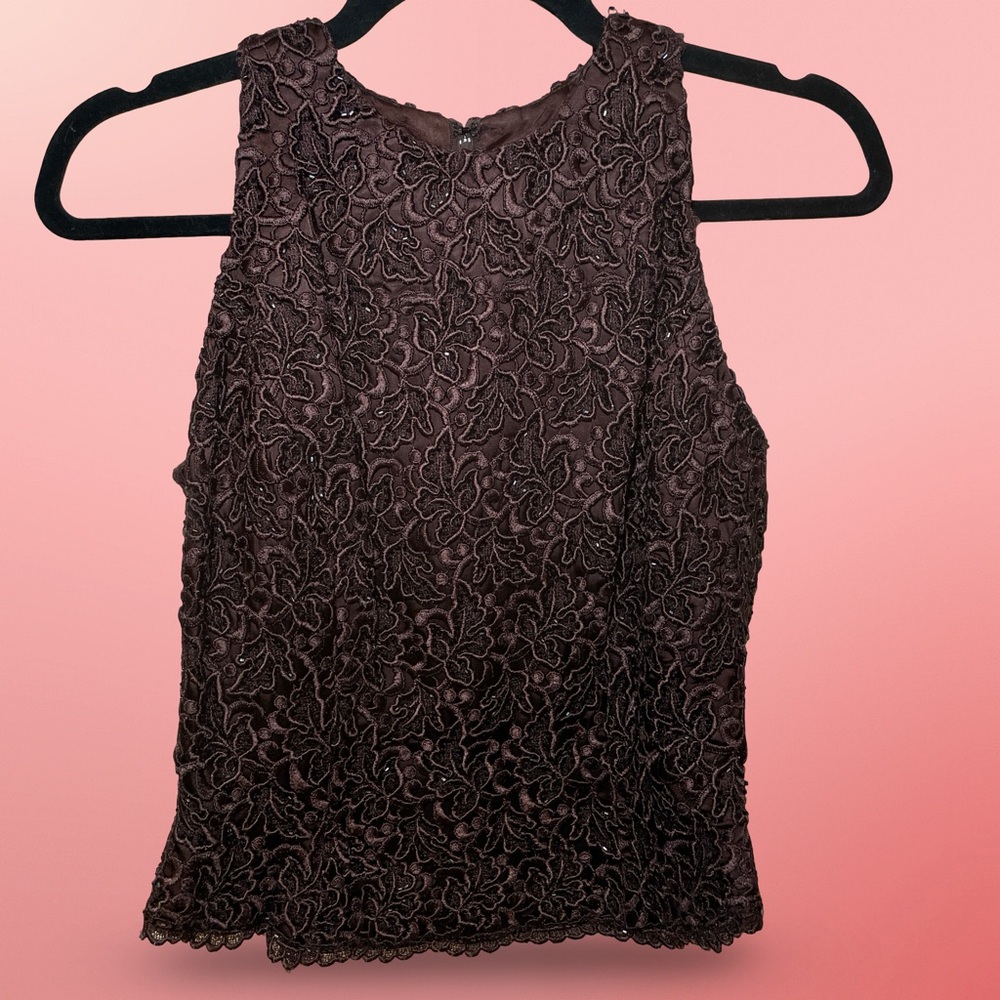 Carmen Marc Valvo Chocolate Lace Tank Top